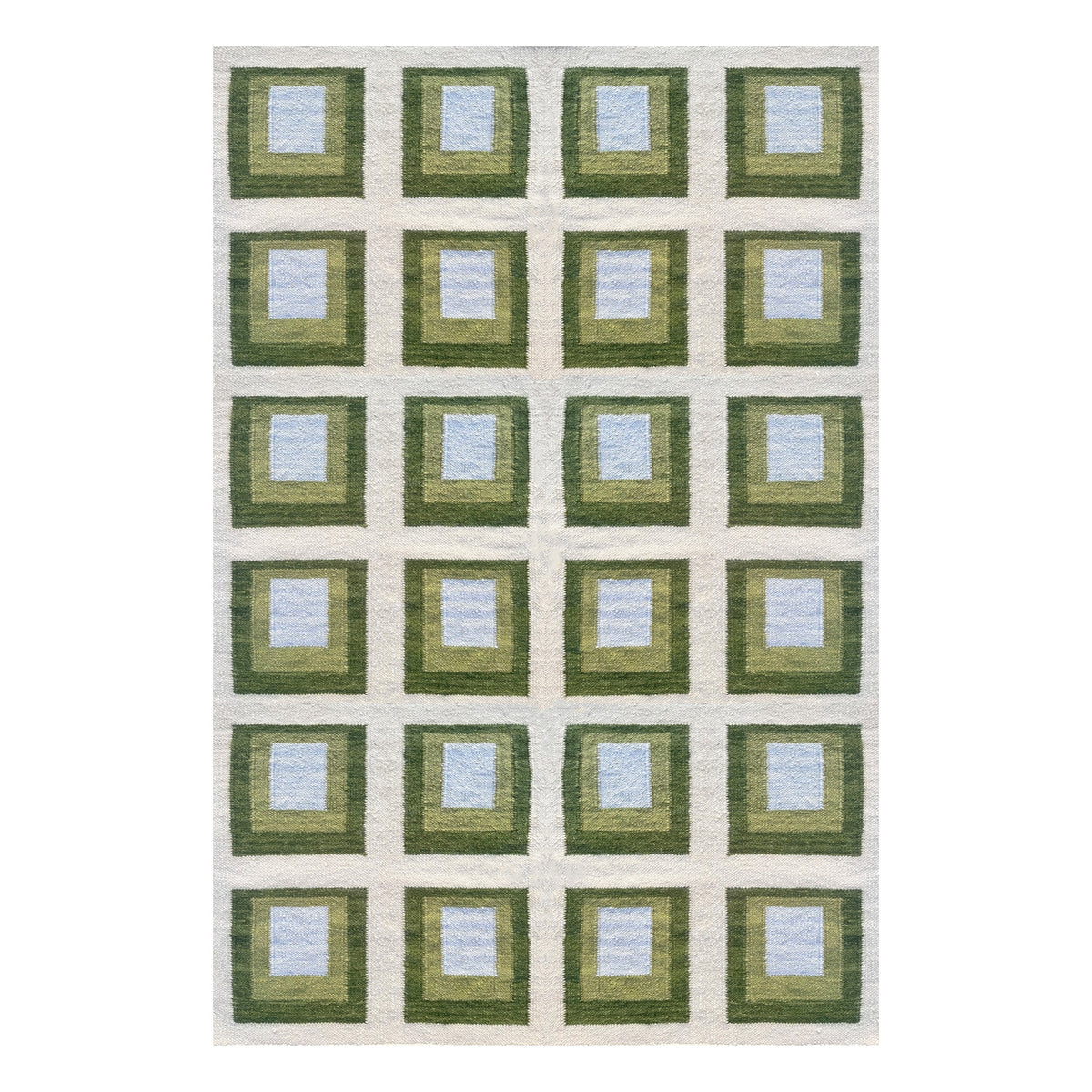 Bespoke Minimalist Green Blue Beige Handwoven Scandinavian Design Geometric Flat Weave Area Rug