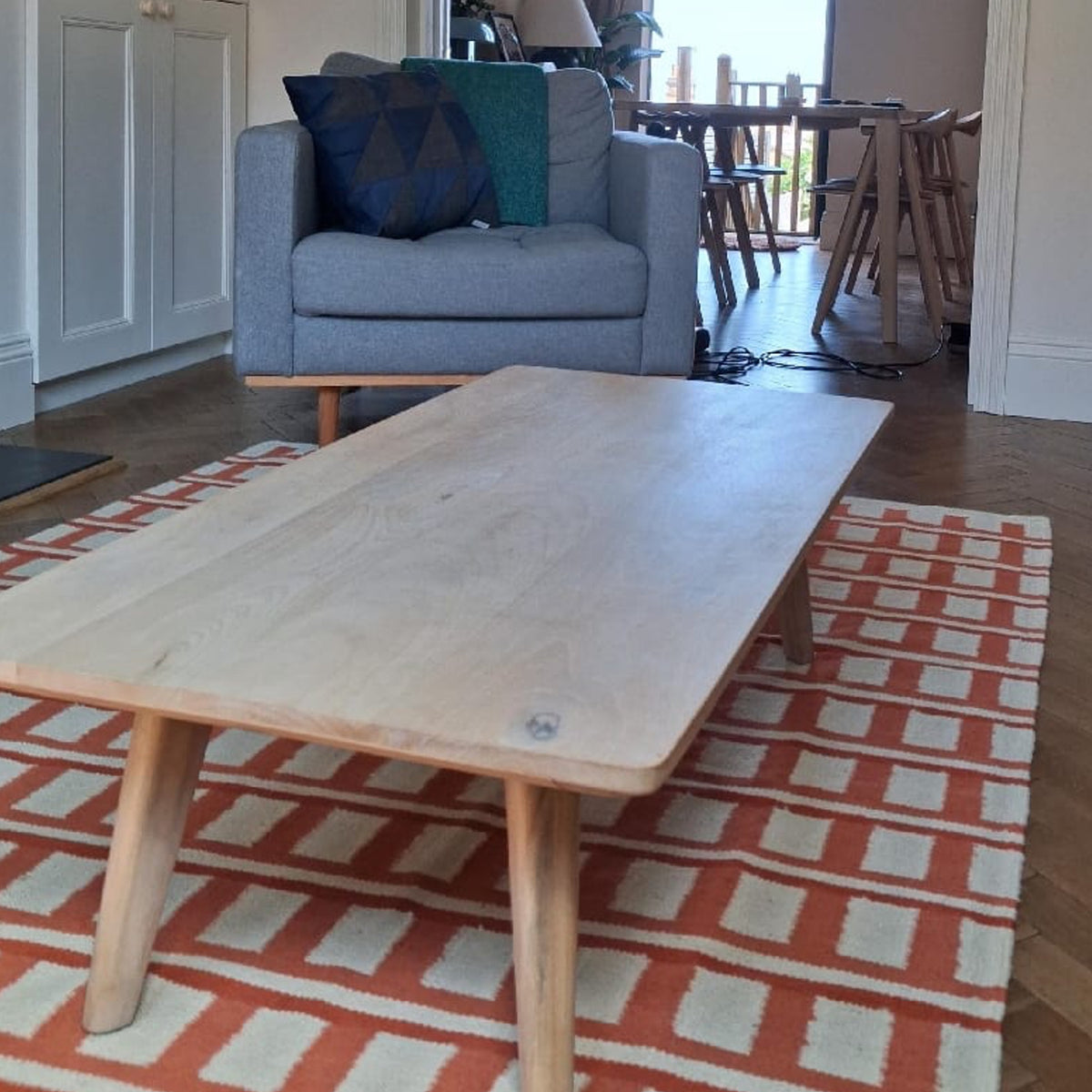 Rust and Beige Geometric Handwoven Wool Rug