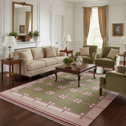 Rust & Pink Scandinavian Design Olive Geometric Modern Area Rug
