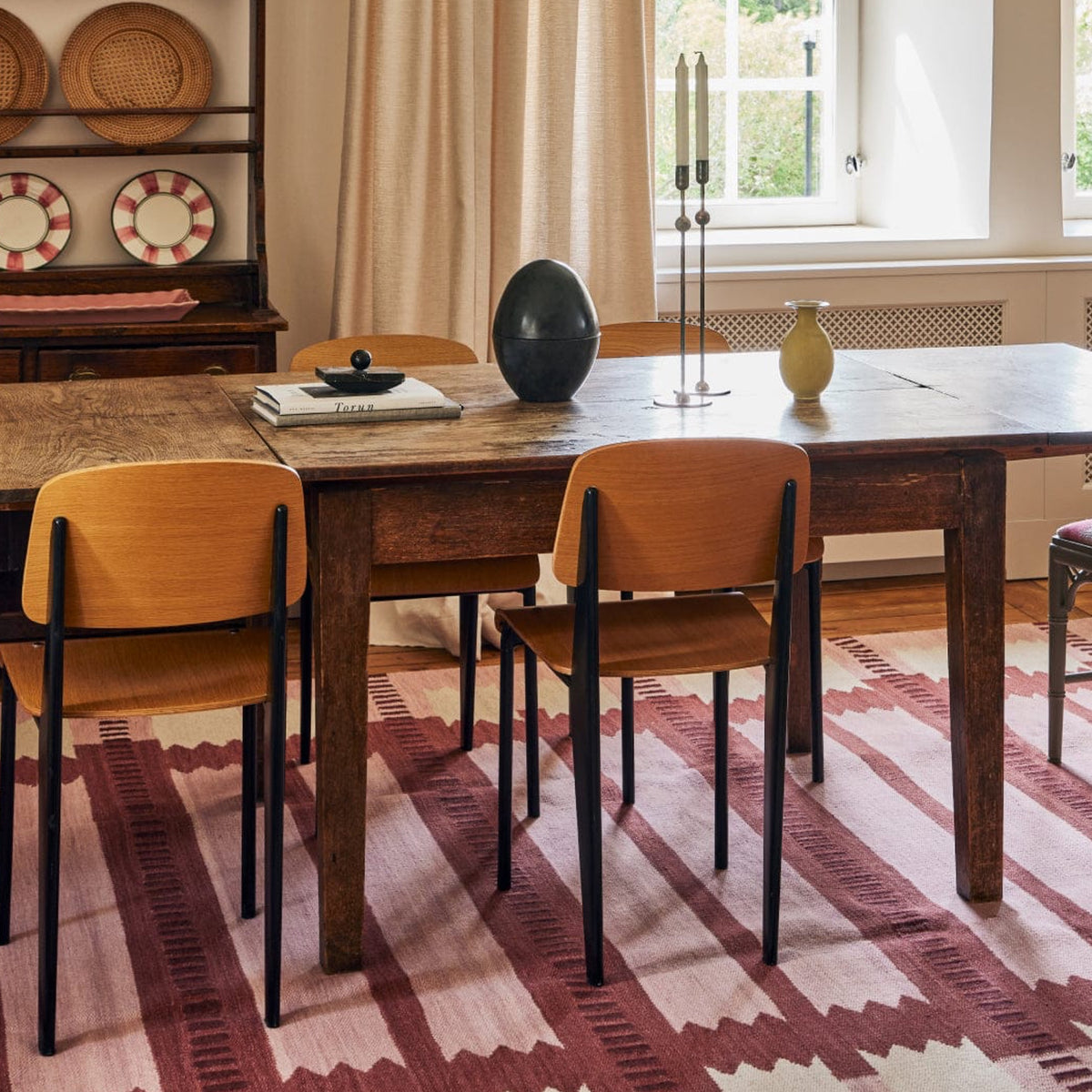 Scandinavian Pink, Rust Cream Geometric Wool Flatweave Handwoven Modern Runner. Custom Sizes Available
