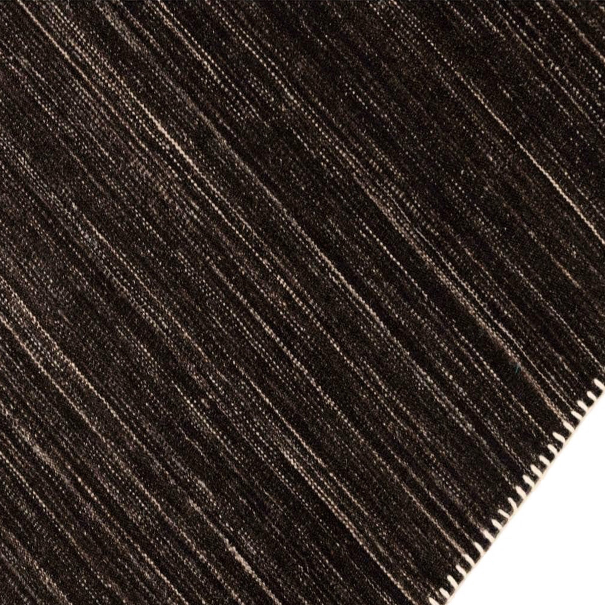 Dark Brown Natural Undyed Hand-spun Wool Flatweave Area Rug