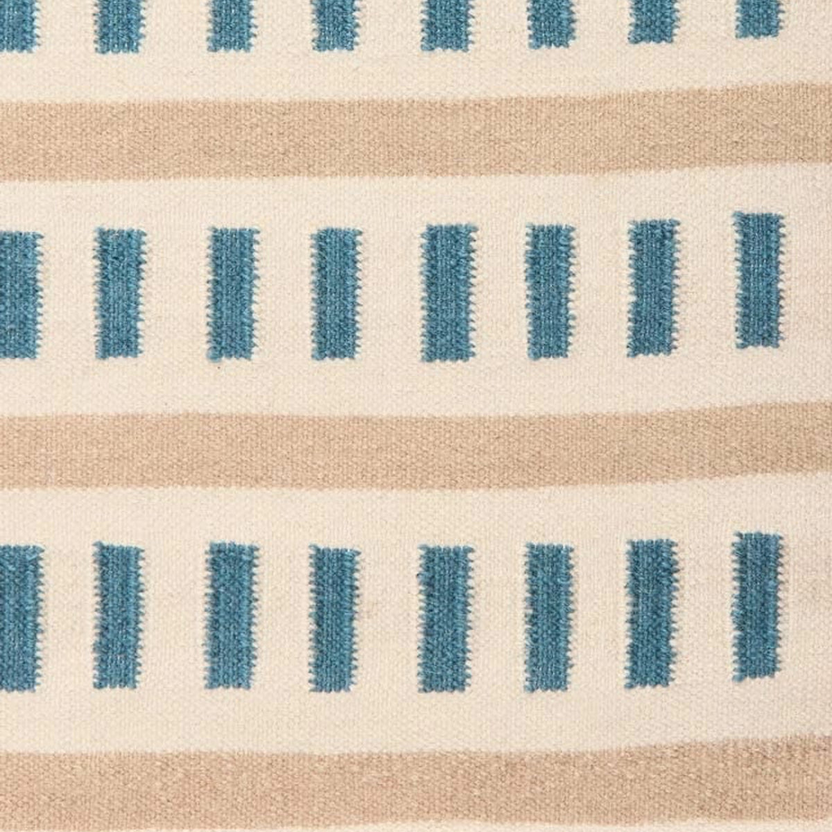 Teal Beige Cream Handwoven Wool Rug