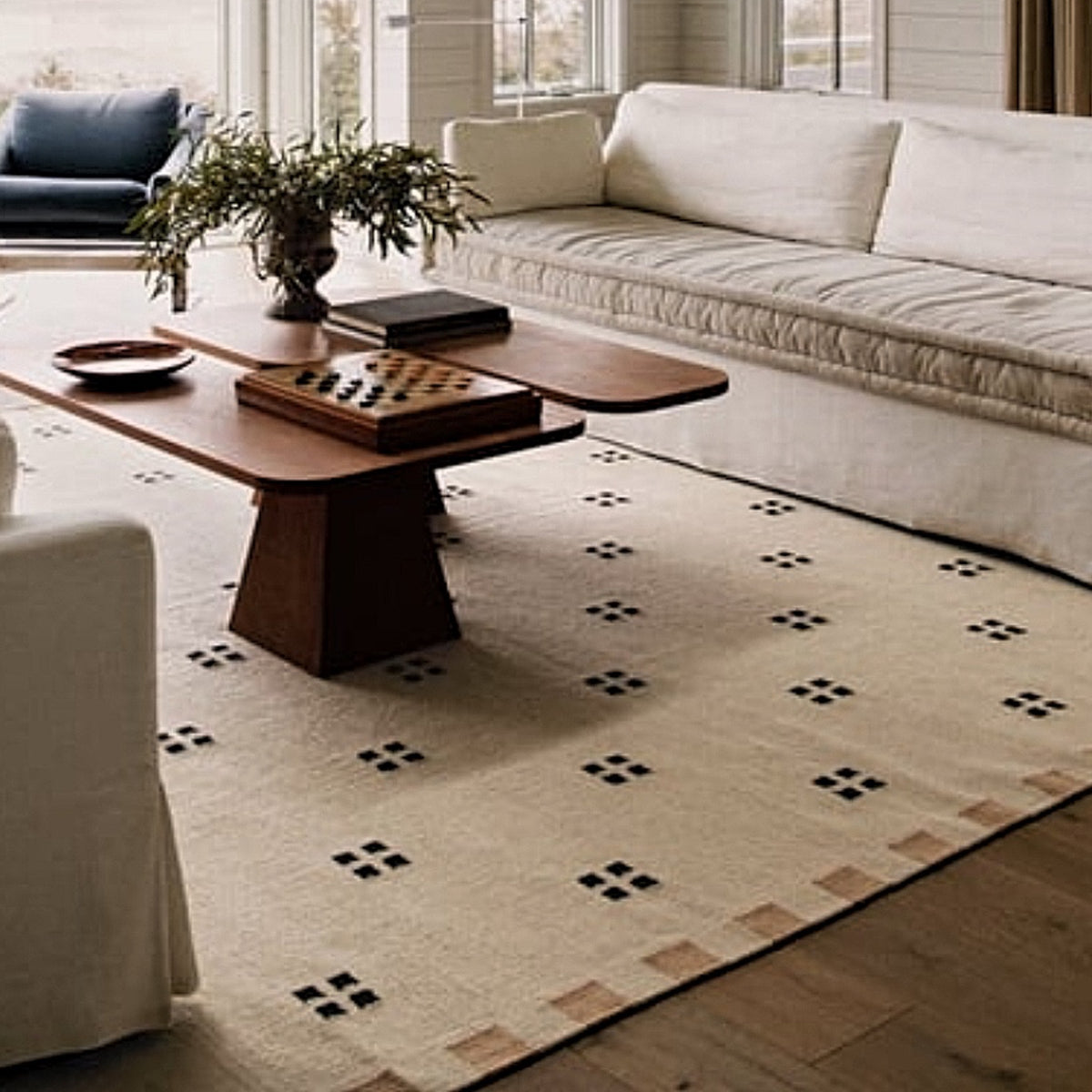 Handwoven Scandinavian Beige Pink Black Minimalist Wool Rug. Nordic Geometric Flatweave. Custom Sizes Available.
