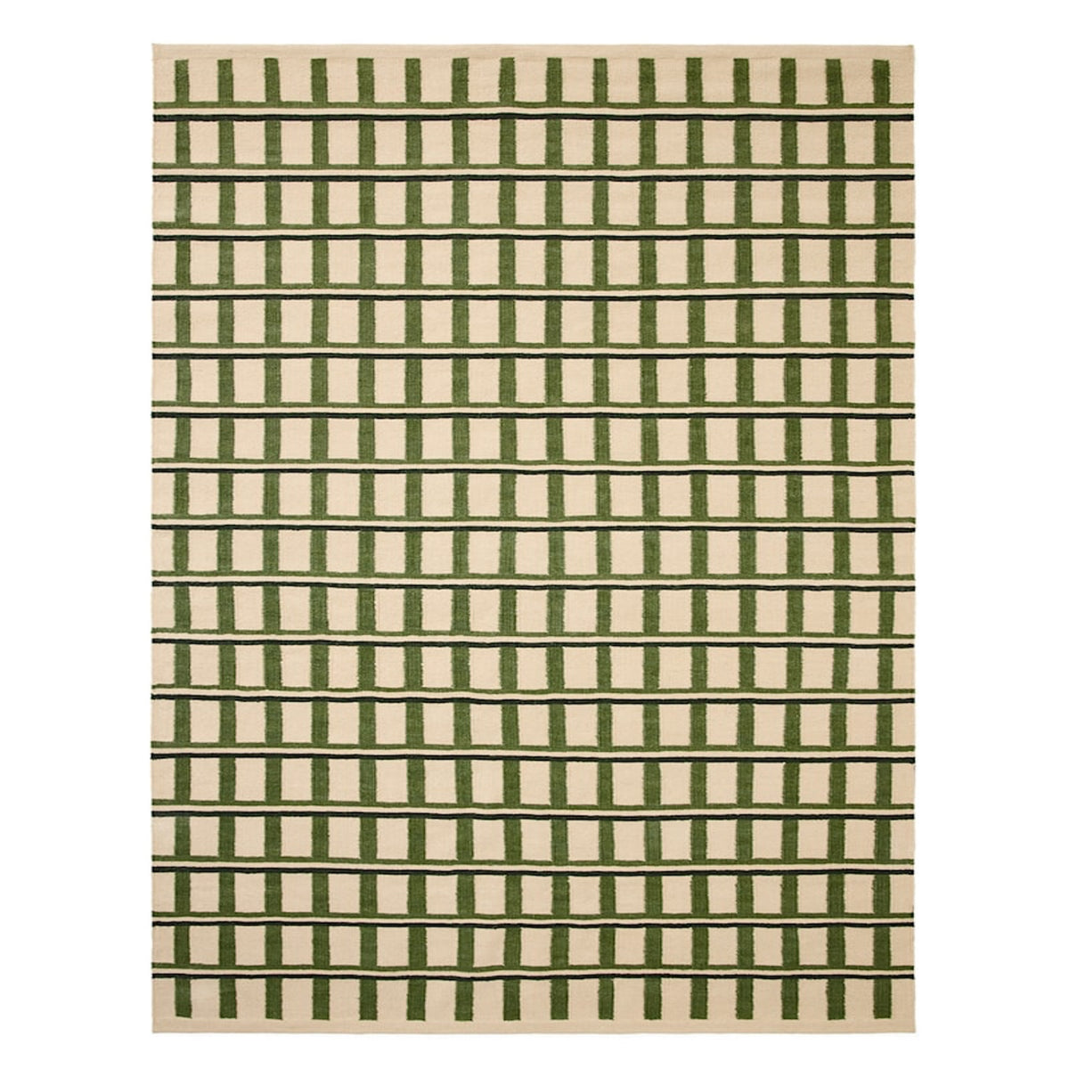 Green and Beige Geometric Handwoven Wool Rug