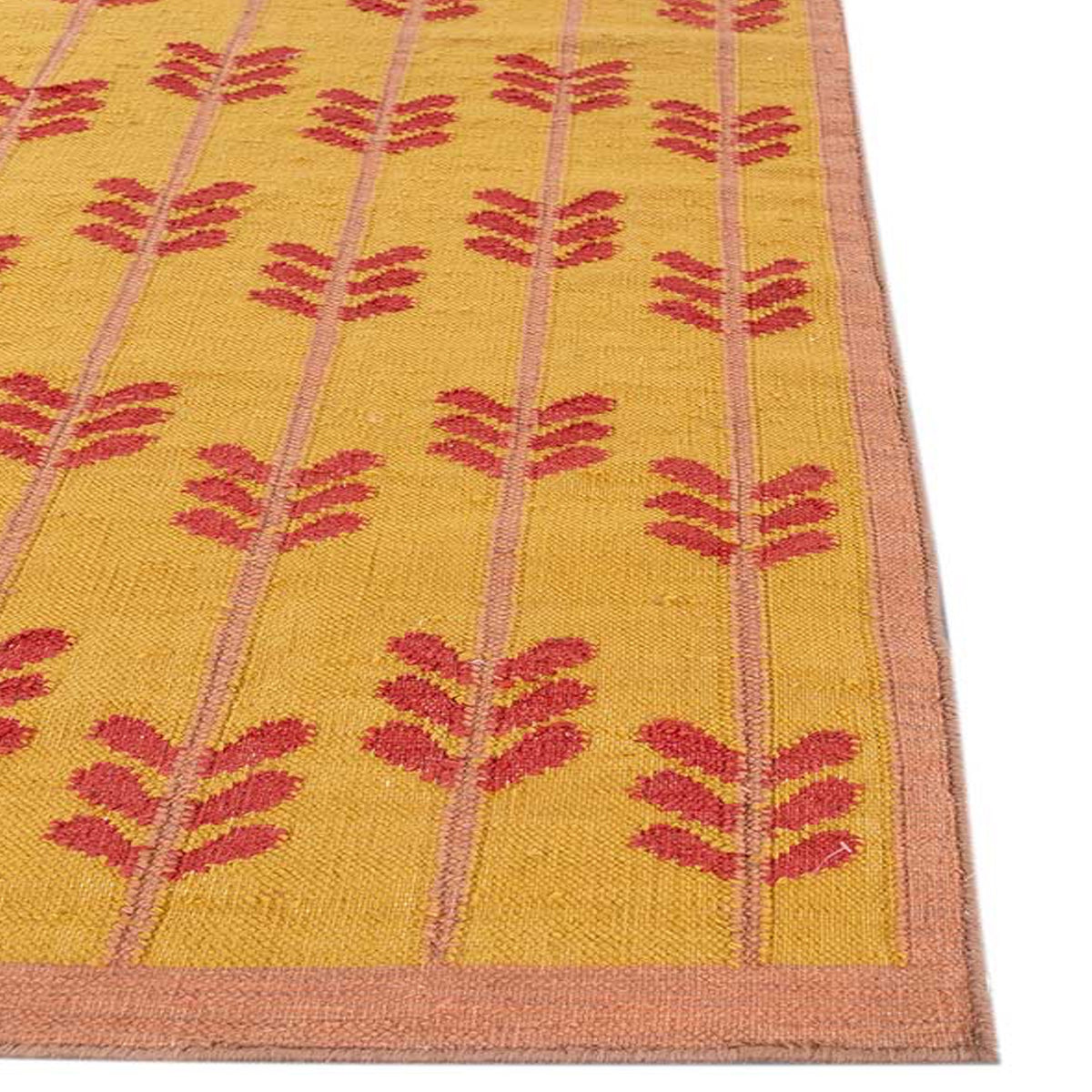 Handwoven Scandinavian Yellow, Pink and Red Wool Rug. Multicolor Abstract Geometric Design