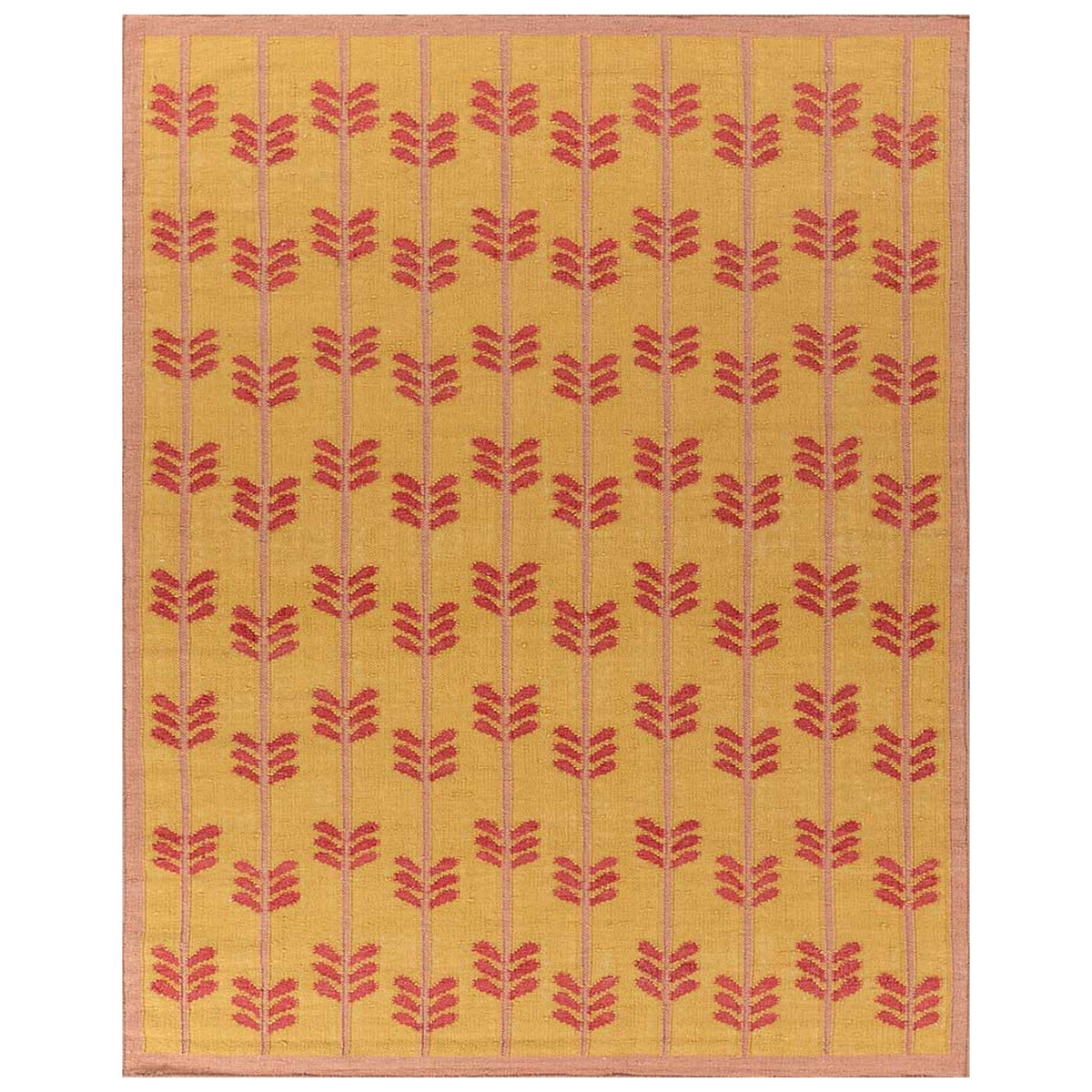 Handwoven Scandinavian Yellow, Pink and Red Wool Rug. Multicolor Abstract Geometric Design