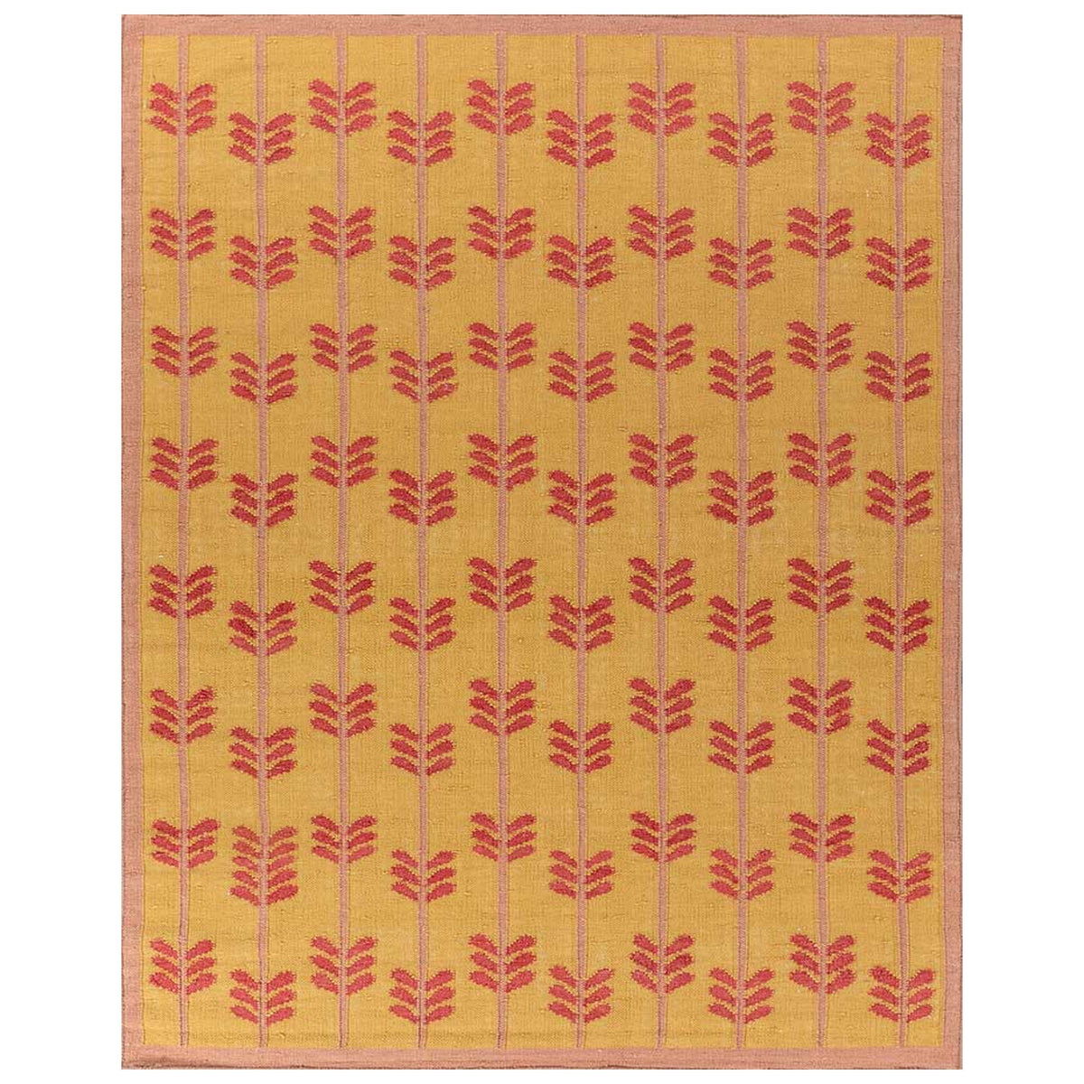 Handwoven Scandinavian Yellow, Pink and Red Wool Rug. Multicolor Abstract Geometric Design
