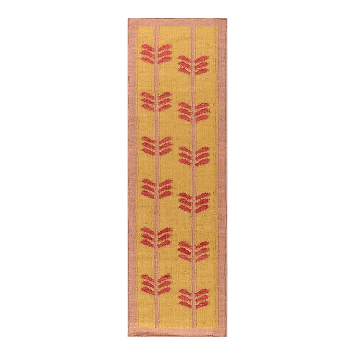 Handwoven Scandinavian Yellow, Pink and Red Wool Rug. Multicolor Abstract Geometric Design