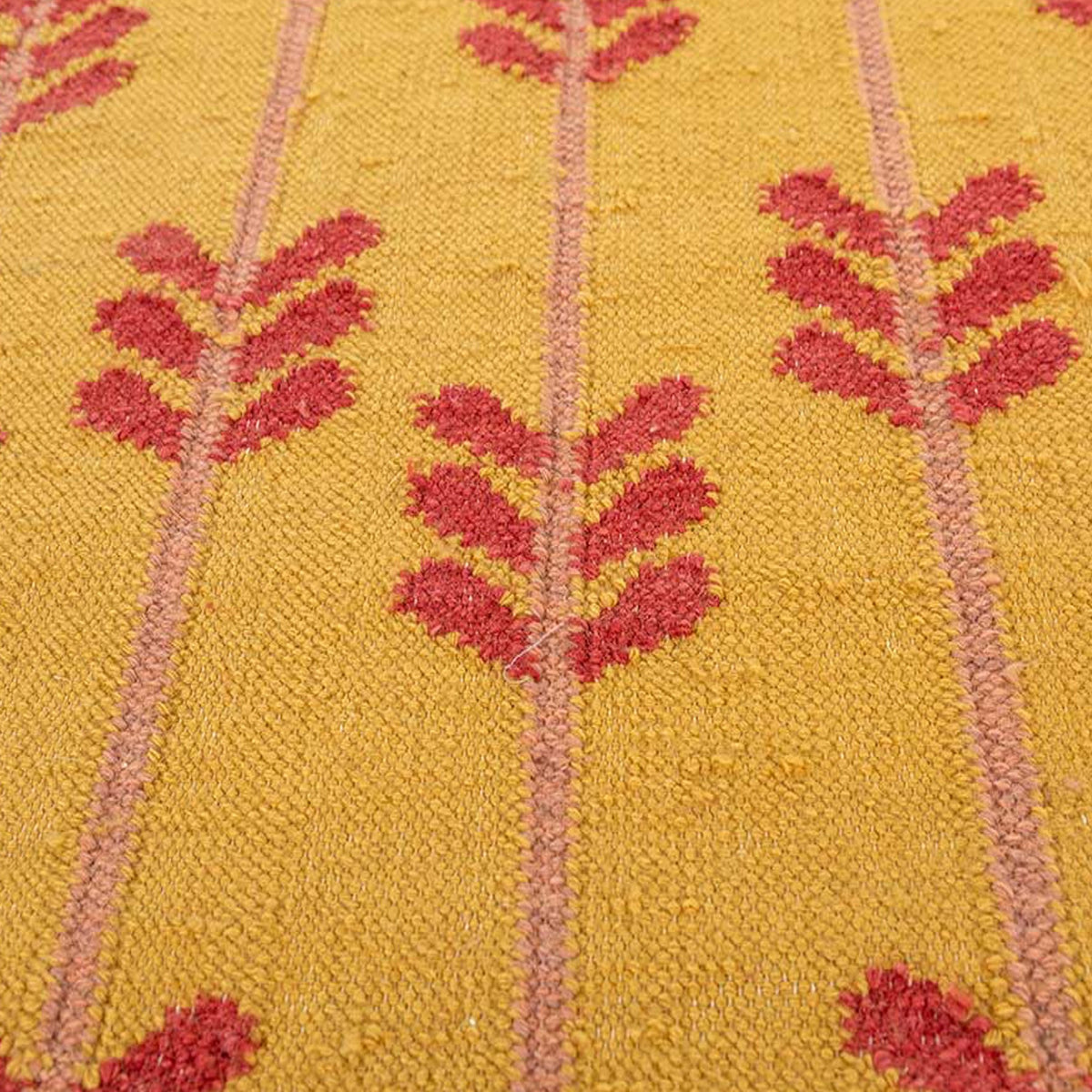 Handwoven Scandinavian Yellow, Pink and Red Wool Rug. Multicolor Abstract Geometric Design