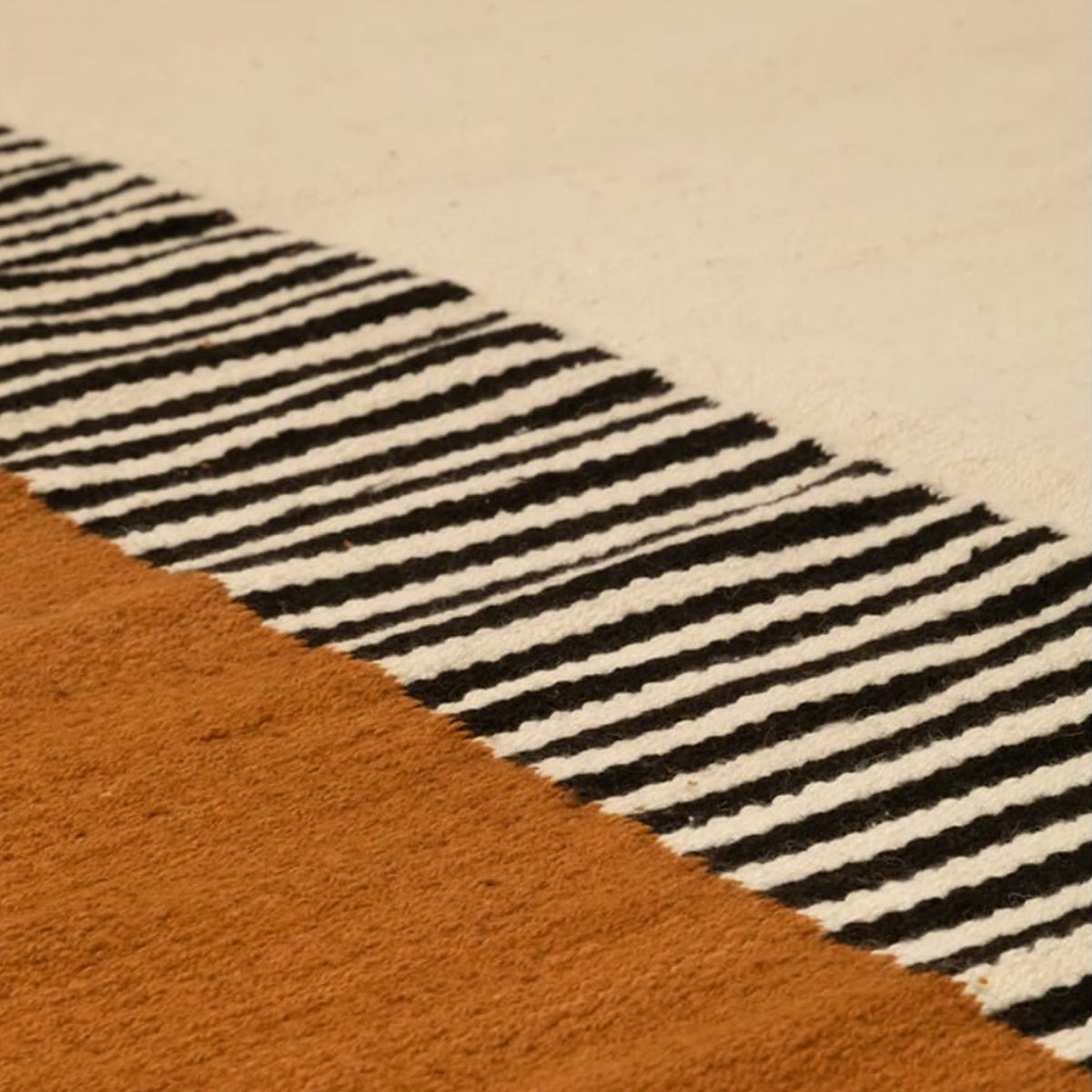 Copper Ivory Black Handwoven Pure Wool Rug