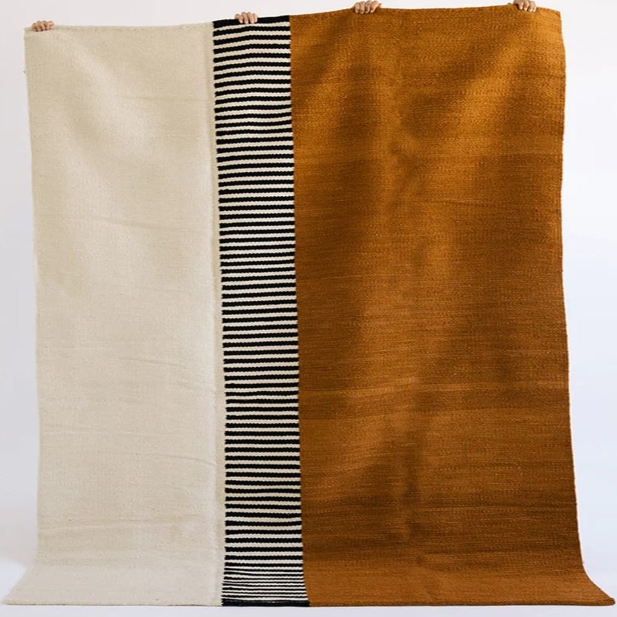 Copper Ivory Black Handwoven Pure Wool Rug