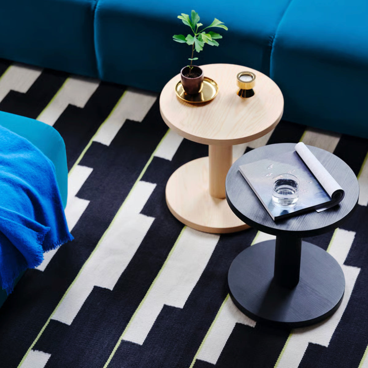 Black, Cream & Green Handwoven Scandinavian Design Wool Rug