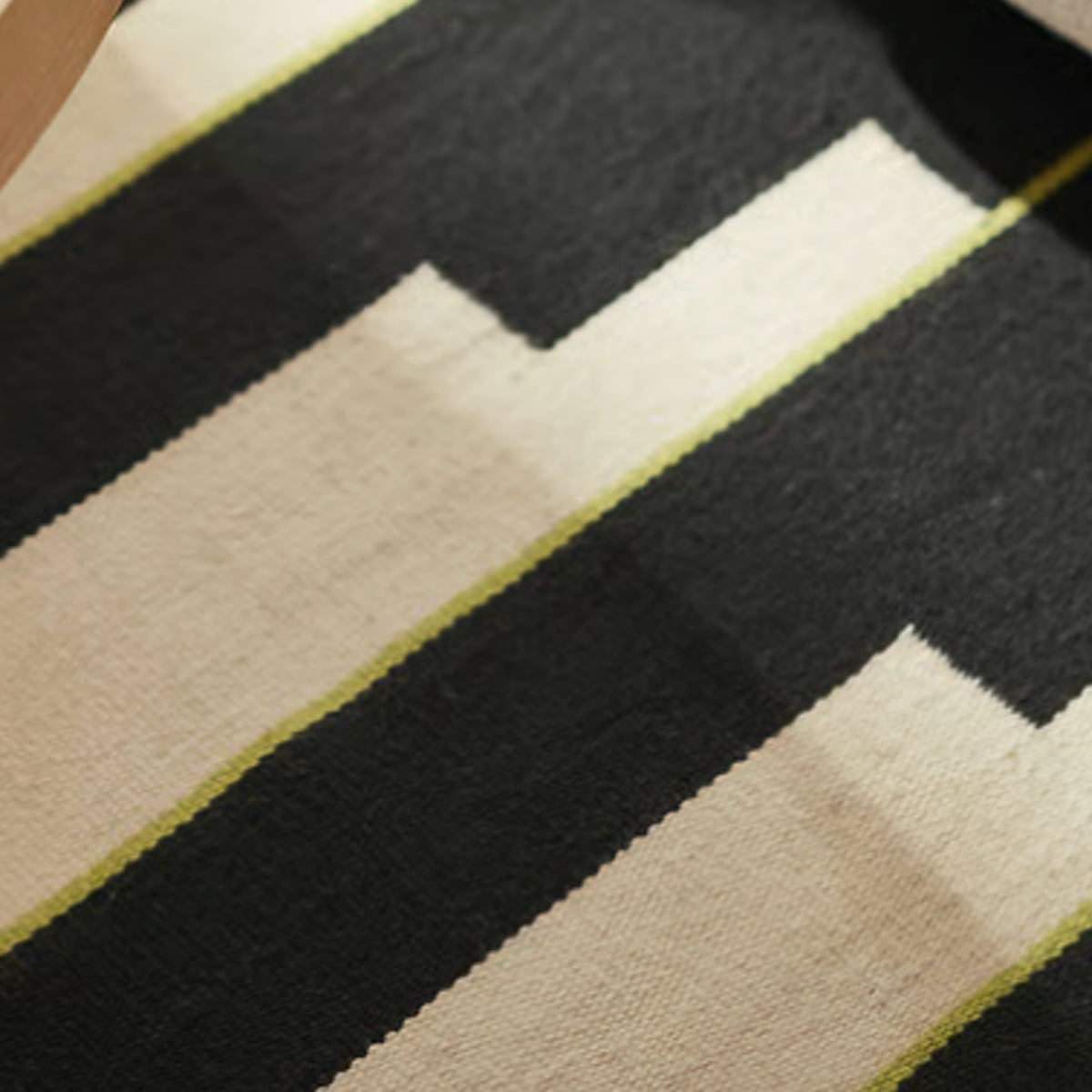 Black, Cream & Green Handwoven Scandinavian Design Wool Rug