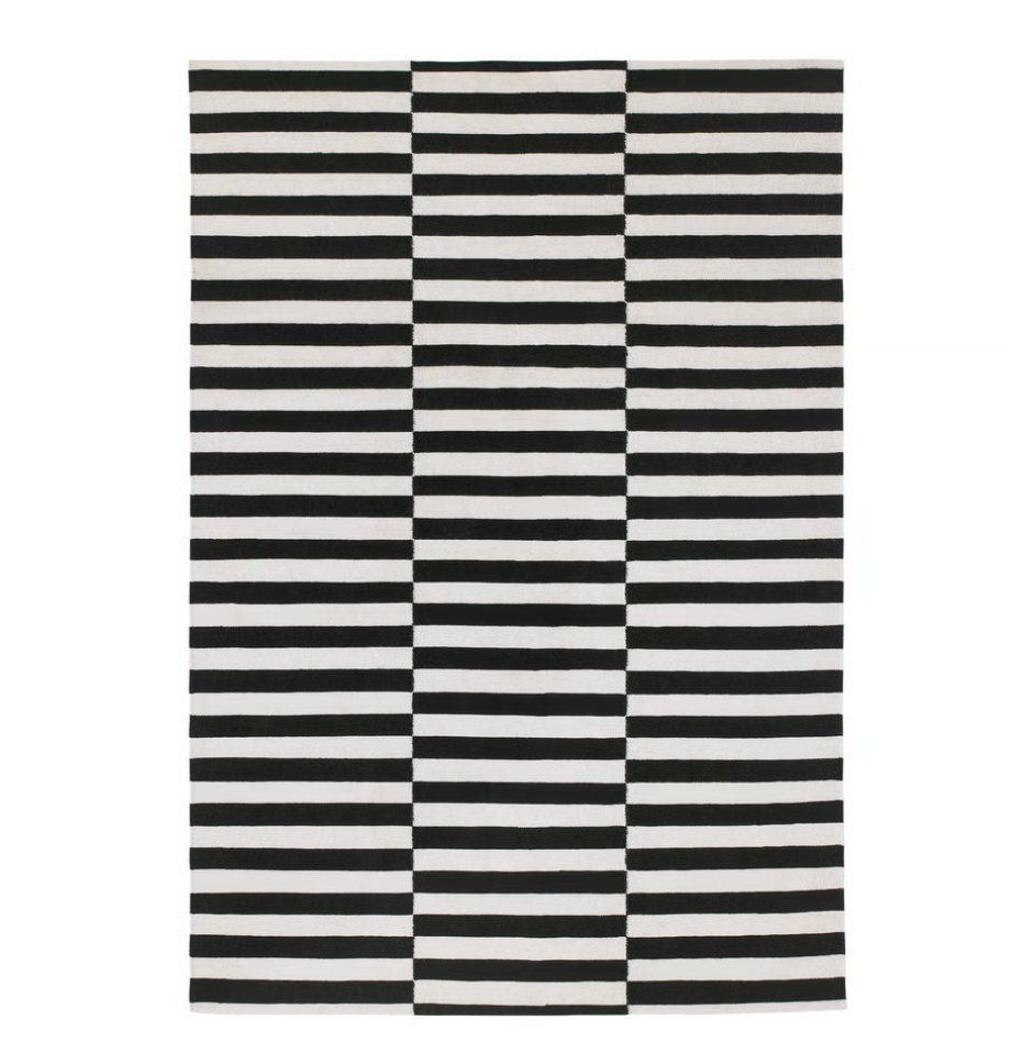 Black & Cream Handwoven Scandinavian Design Wool Rug