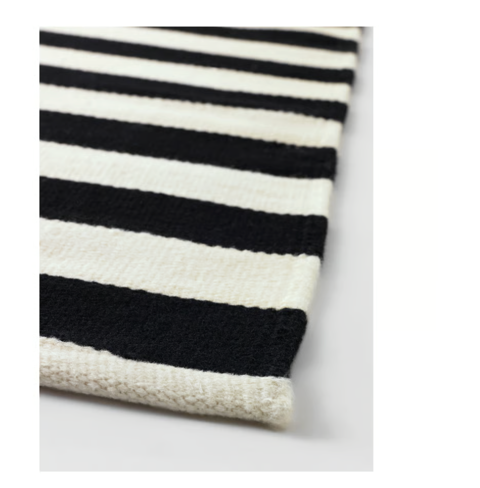 Black & Cream Handwoven Scandinavian Design Wool Rug