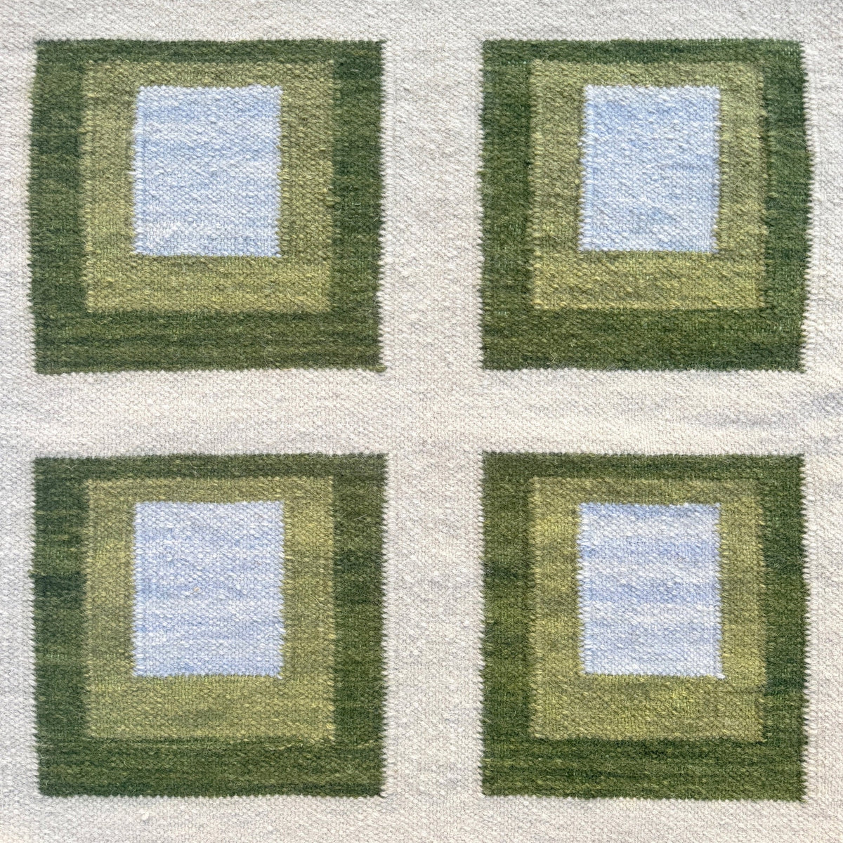 Bespoke Minimalist Green Blue Beige Handwoven Scandinavian Design Geometric Flat Weave Area Rug
