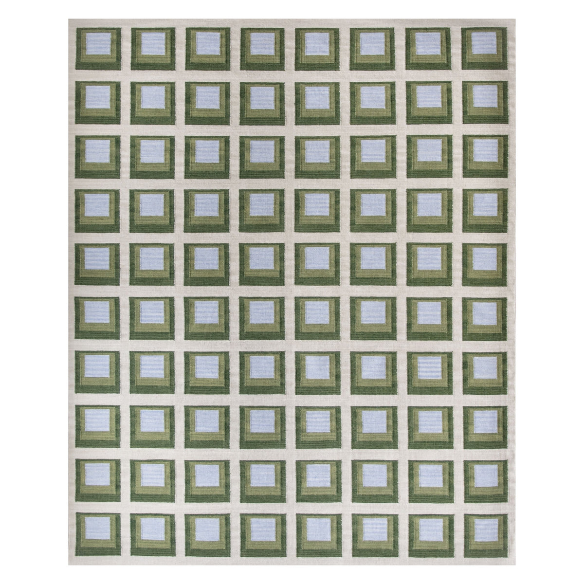 Bespoke Minimalist Green Blue Beige Handwoven Scandinavian Design Geometric Flat Weave Area Rug