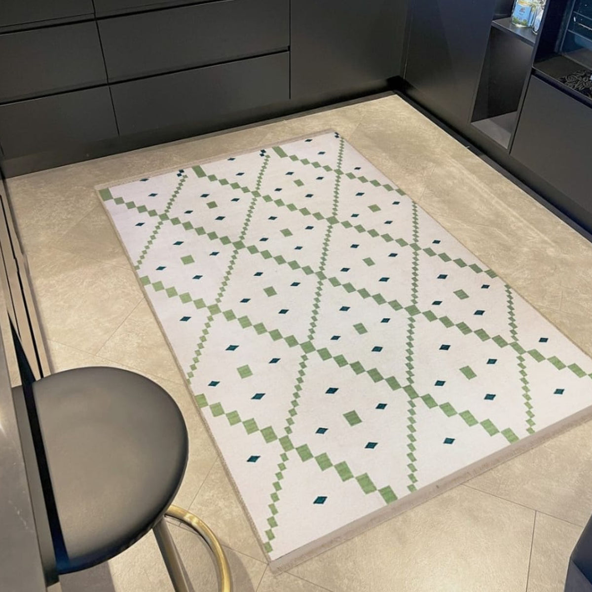 Green Beige Geometric Handwoven Flatweave Wool Area Rug for Living Room Bedroom. Bespoke Sizes