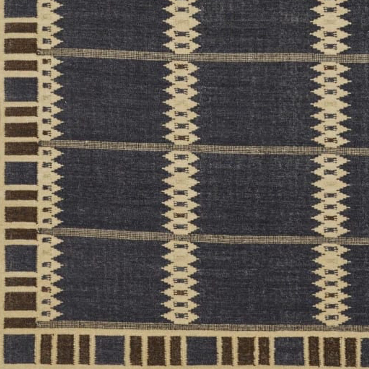 Aged Indigo-Blue and Beige Handwoven Wool Area Rug