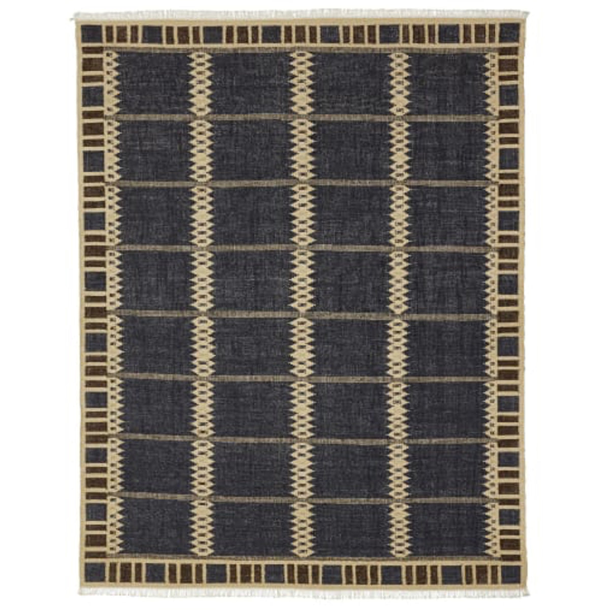 Aged Indigo-Blue and Beige Handwoven Wool Area Rug