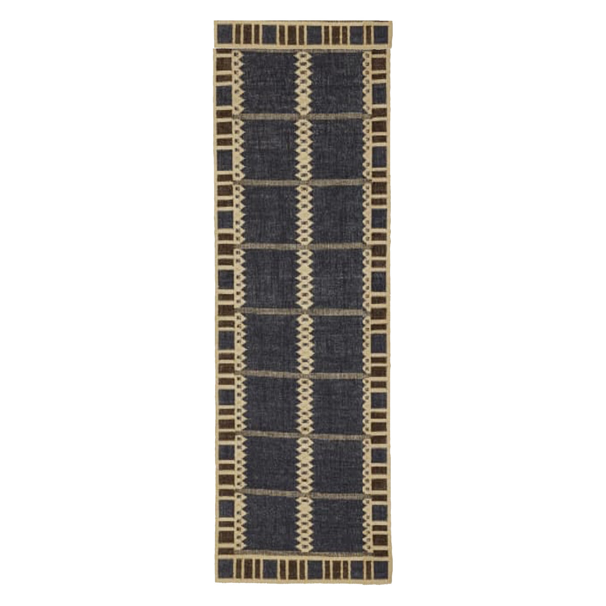Aged Indigo-Blue and Beige Handwoven Wool Area Rug