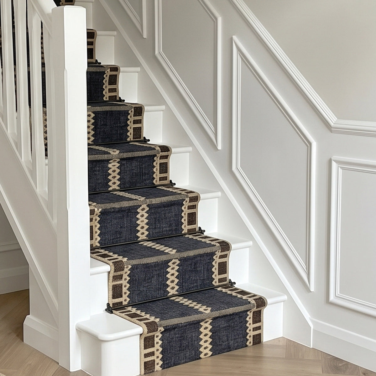Aged Indigo-Blue and Beige Handwoven Wool Area Rug