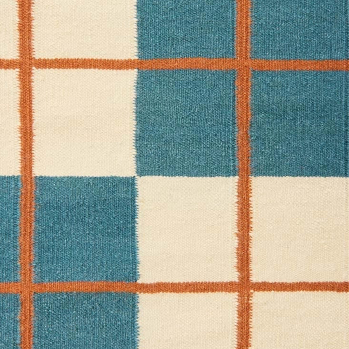 Teal Beige Rust Geometric Handwoven Scandinavian Design Wool Rug