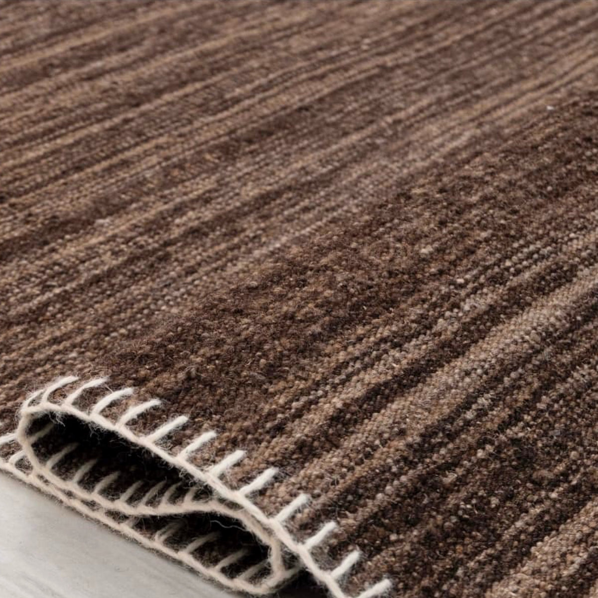 Brown Natural Undyed Hand-spun Wool Flatweave Area Rug