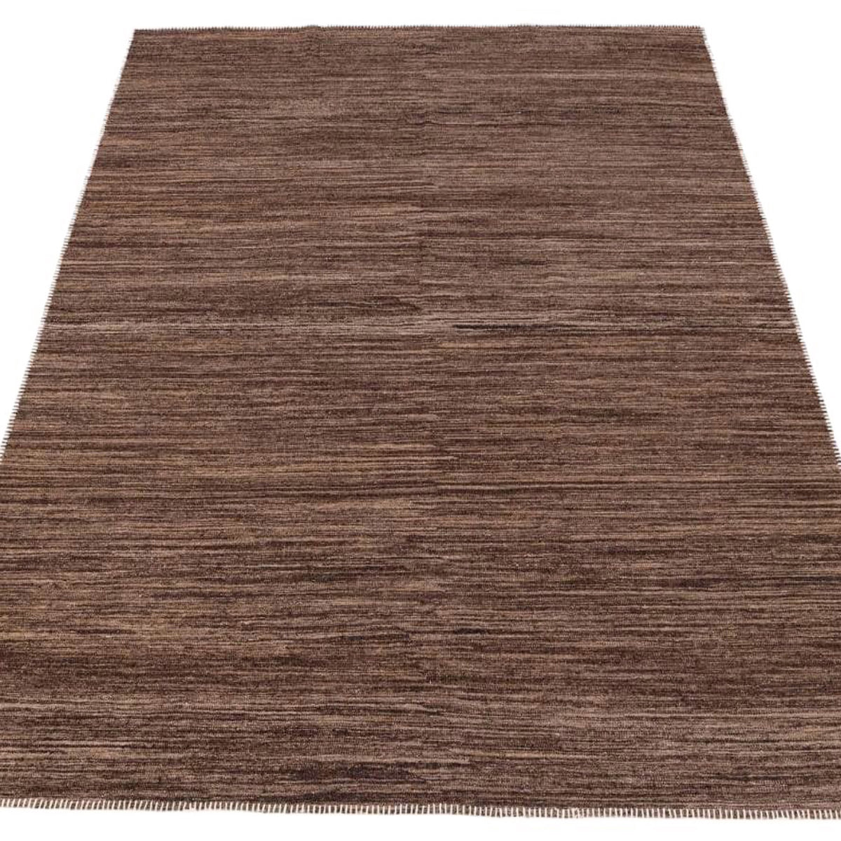 Brown Natural Undyed Hand-spun Wool Flatweave Area Rug