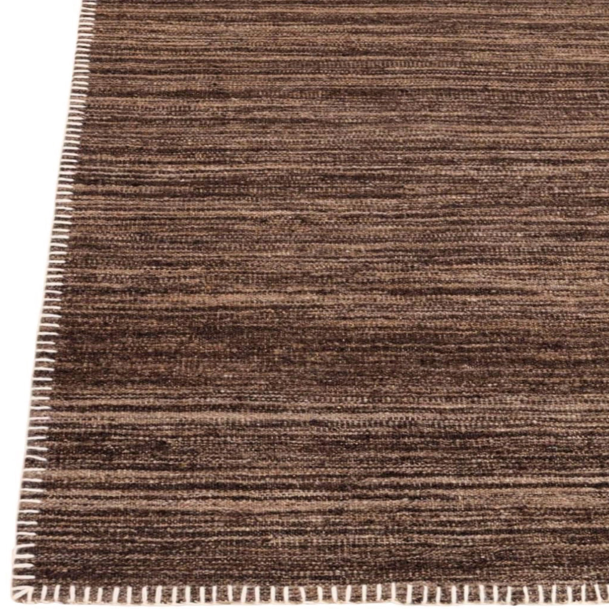 Brown Natural Undyed Hand-spun Wool Flatweave Area Rug