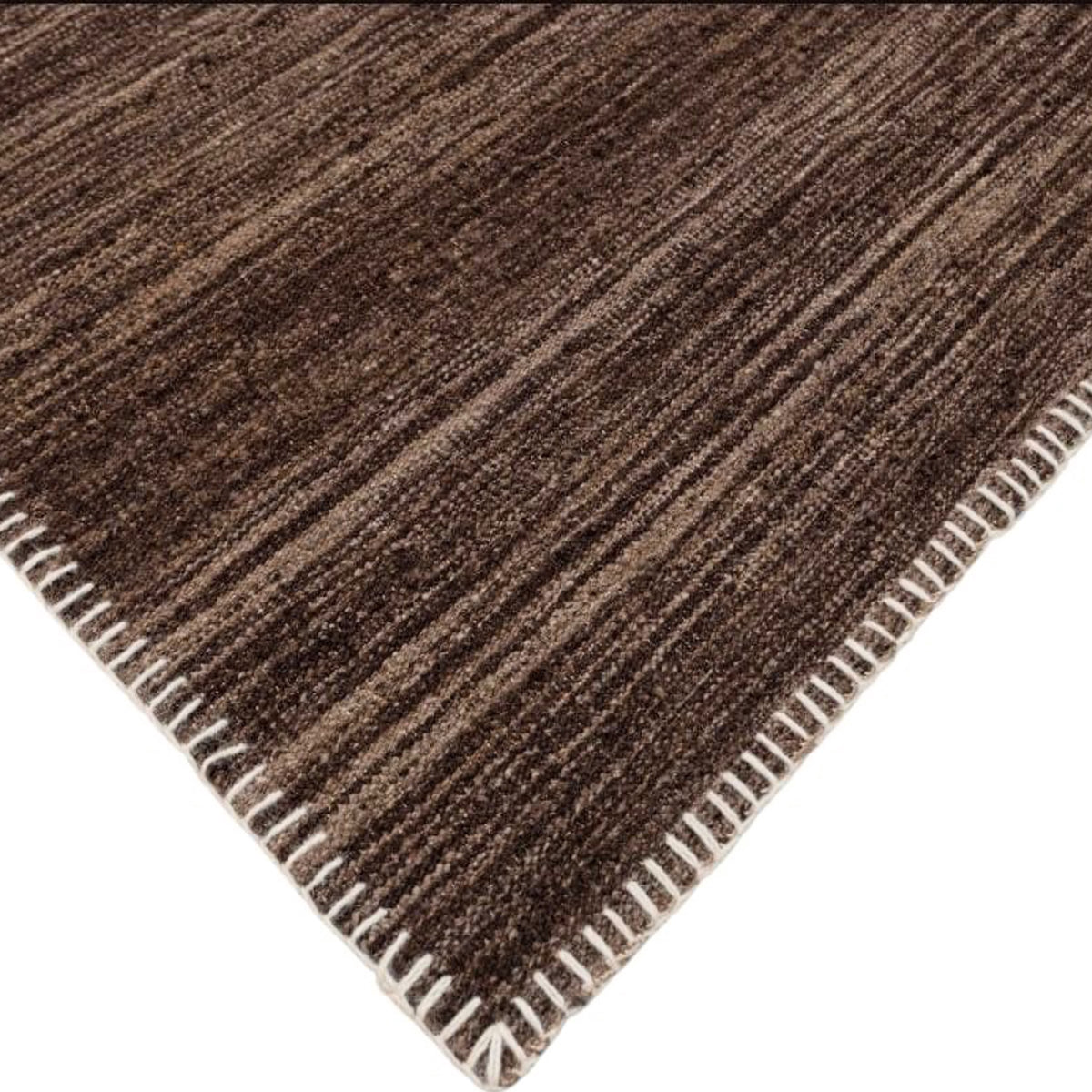 Brown Natural Undyed Hand-spun Wool Flatweave Area Rug