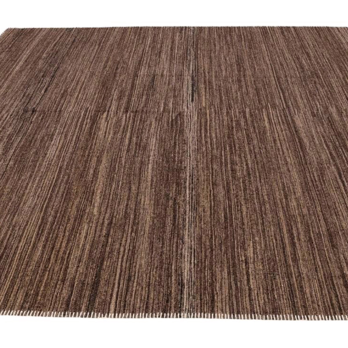 Brown Natural Undyed Hand-spun Wool Flatweave Area Rug