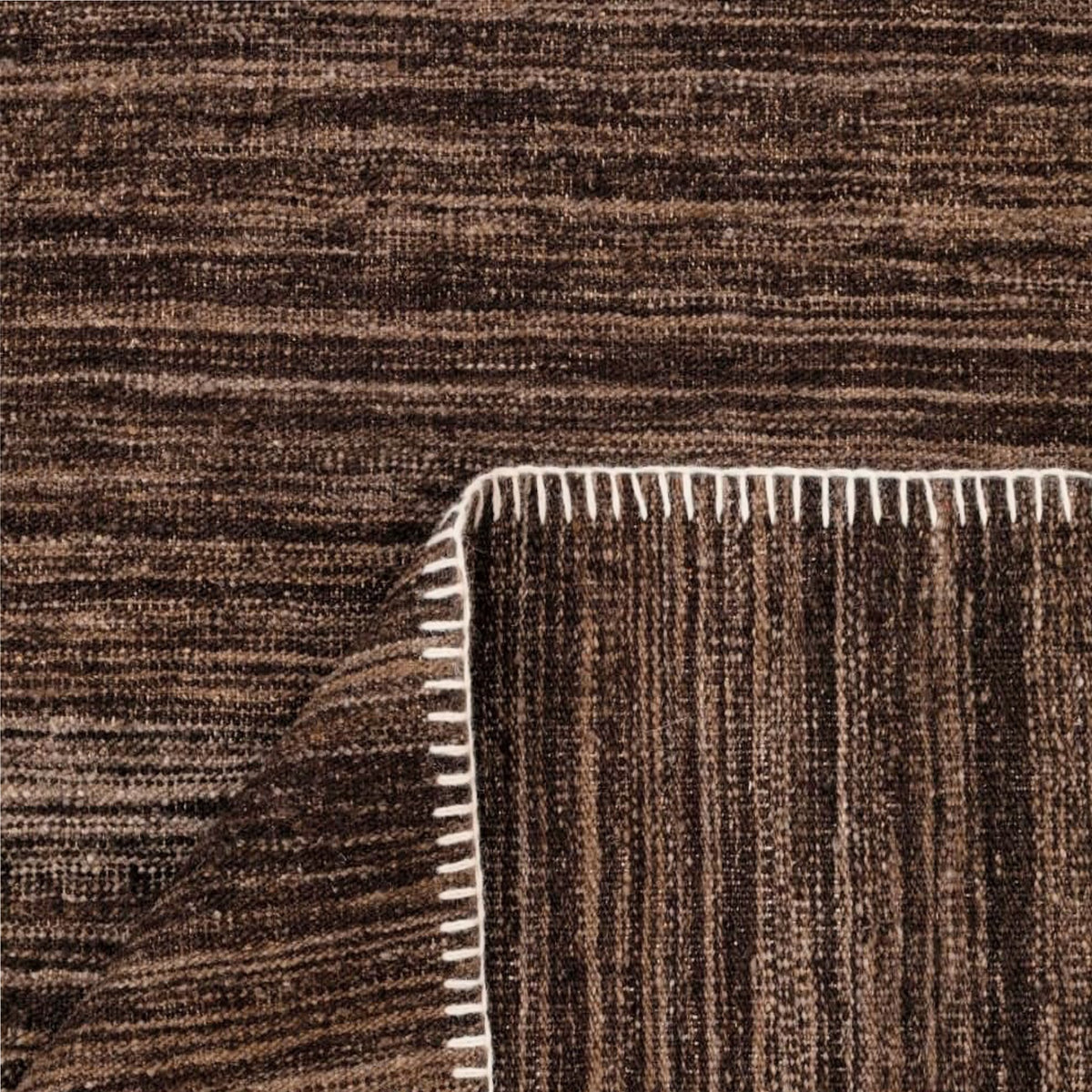 Brown Natural Undyed Hand-spun Wool Flatweave Area Rug