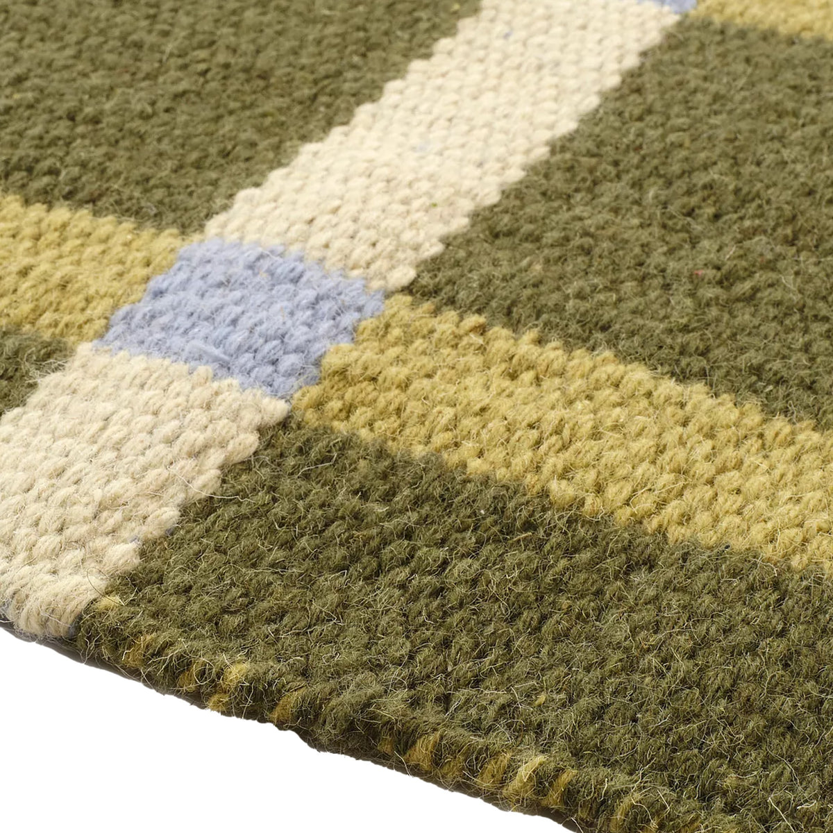 Handwoven Olive Beige Blue Chic Wool rug. Swedish Scandinavian Modern Minimalist Design