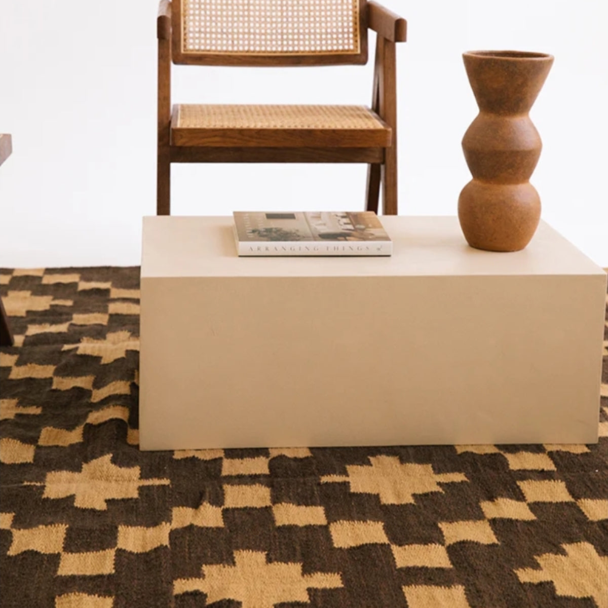 Tapis moderne géométrique pour salon, design scandinave, olive, rouille et rose