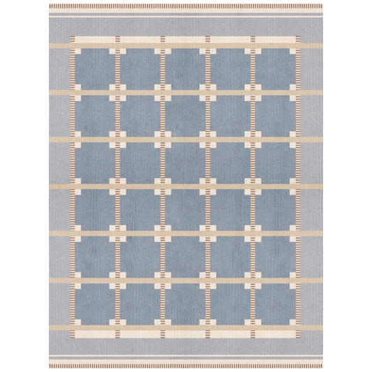 Blue Grey Beige Röllakan Ruth  Wool Rug - Summer Sky
