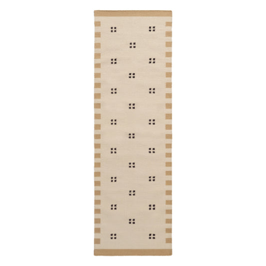 Scandinavian Beige Pink Black Minimalist Wool Runner - Nordic Geometric Handwoven Flatweave Custom Sizes