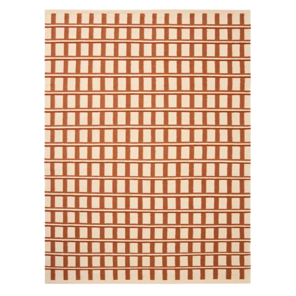 Rust and Beige Geometric Handwoven Wool Rug