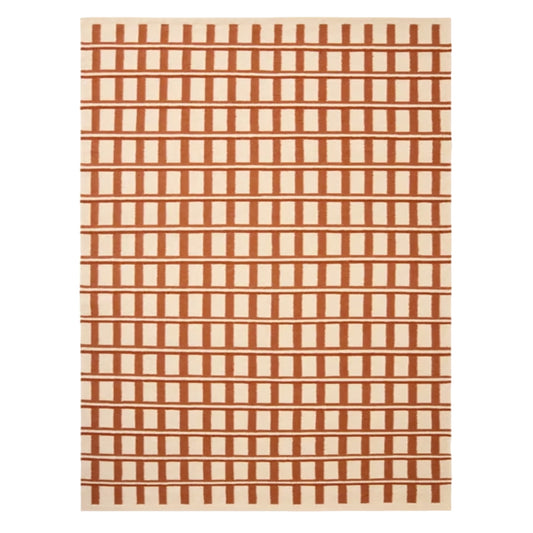 Rust and Beige Geometric Handwoven Wool Rug