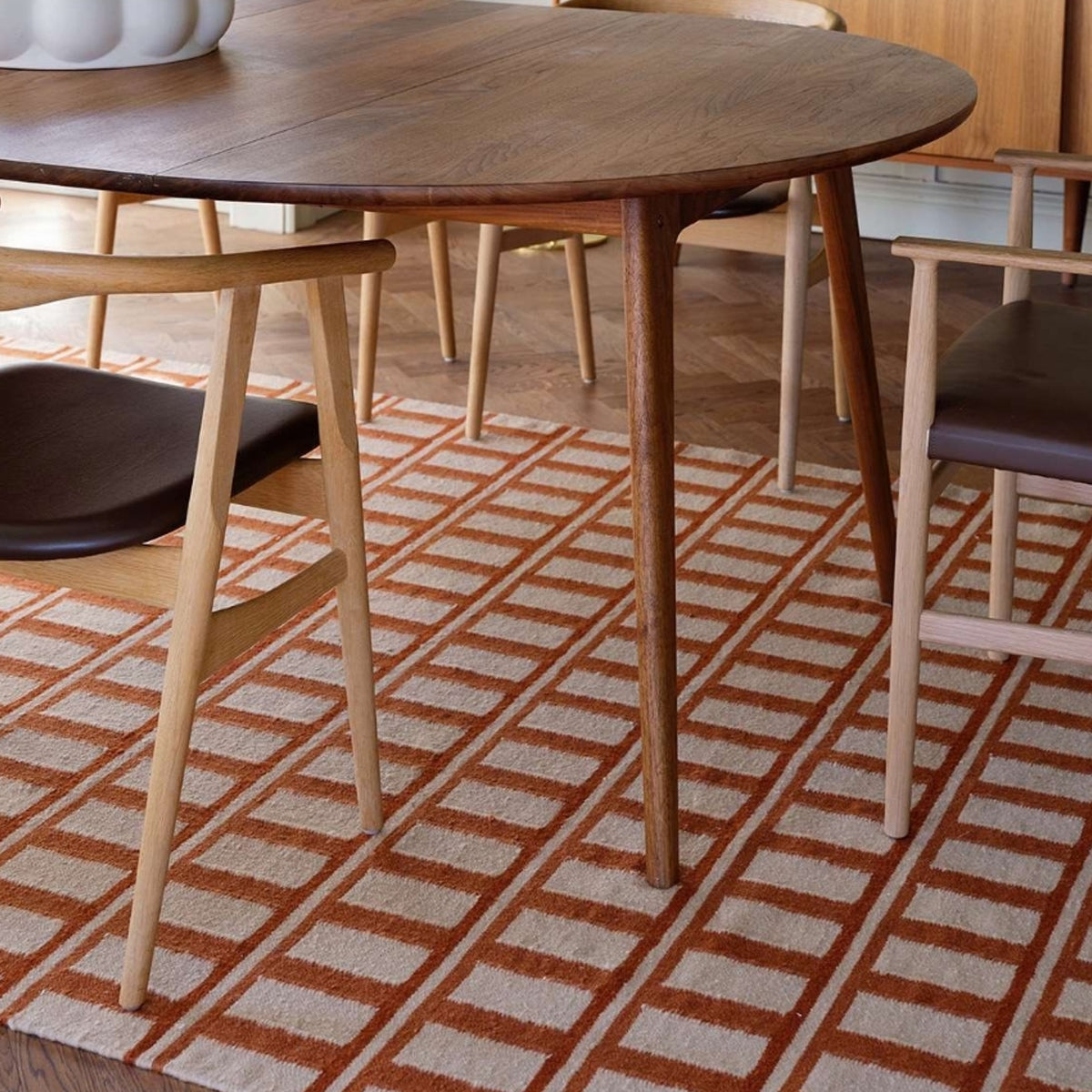 Rust and Beige Geometric Handwoven Wool Rug