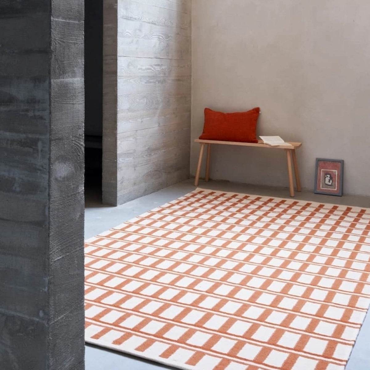 Rust and Beige Geometric Handwoven Wool Rug