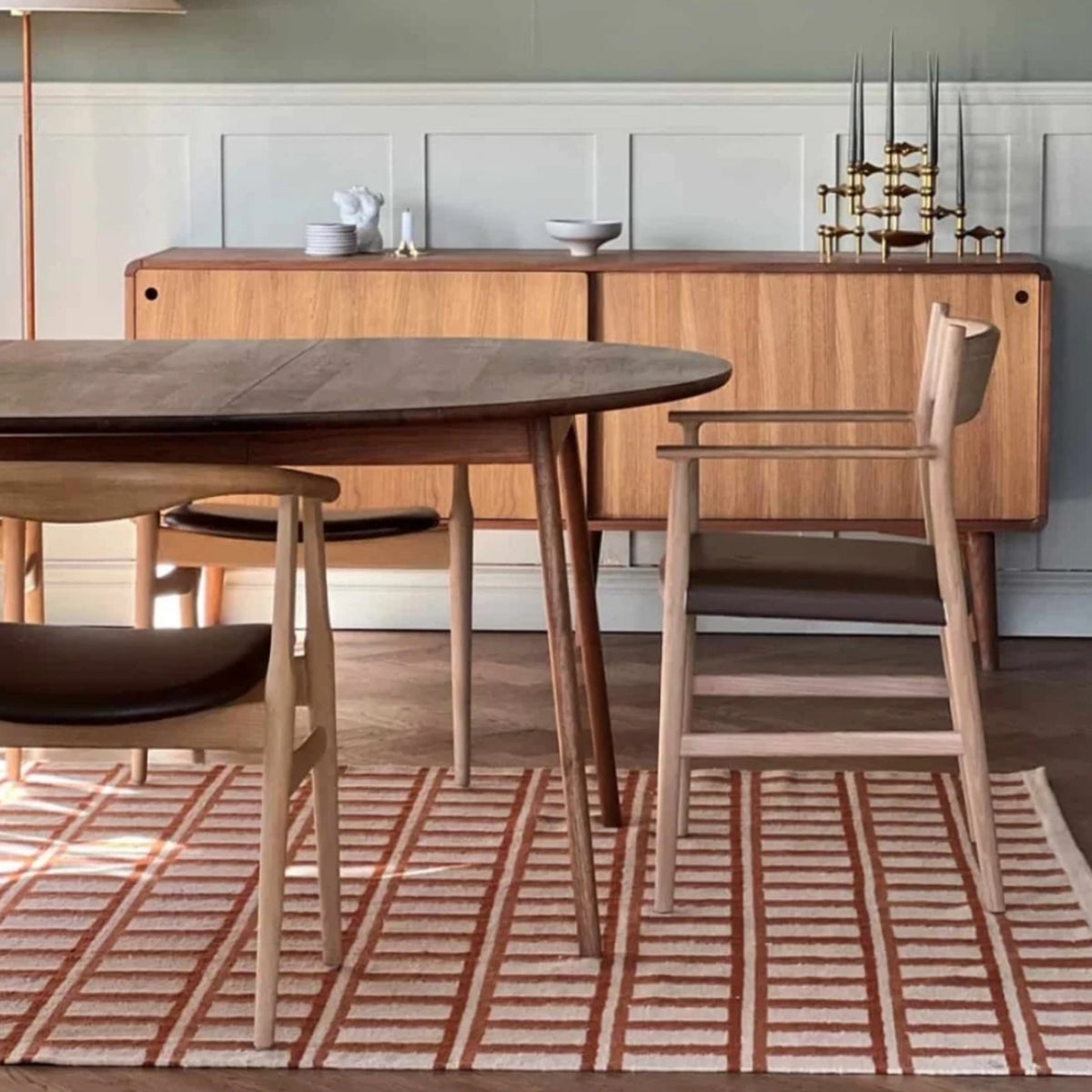 Rust and Beige Geometric Handwoven Wool Rug