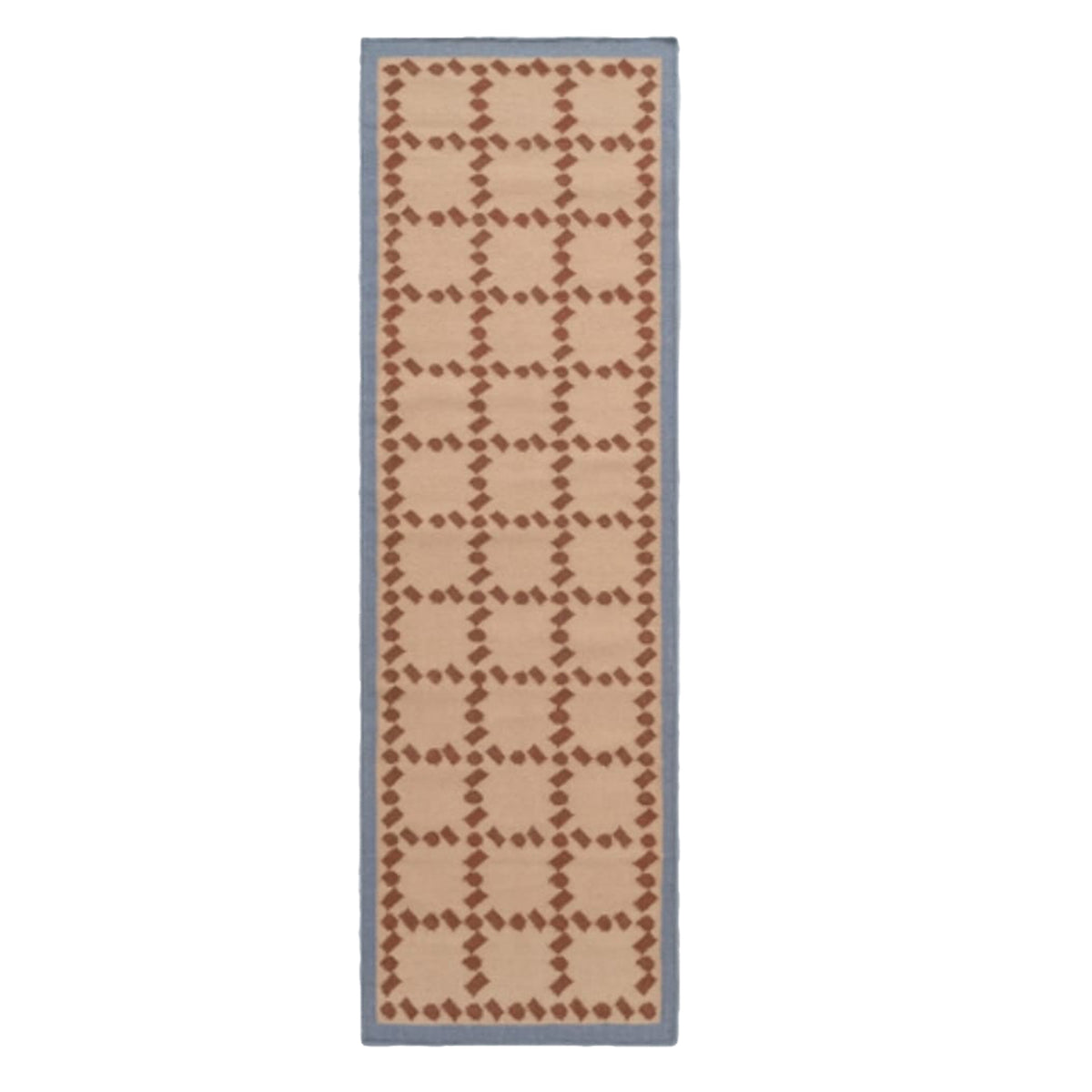 Handwoven Blue Rust Beige Wool Rug - Geometric Scandinavian Modern Minimalist Design