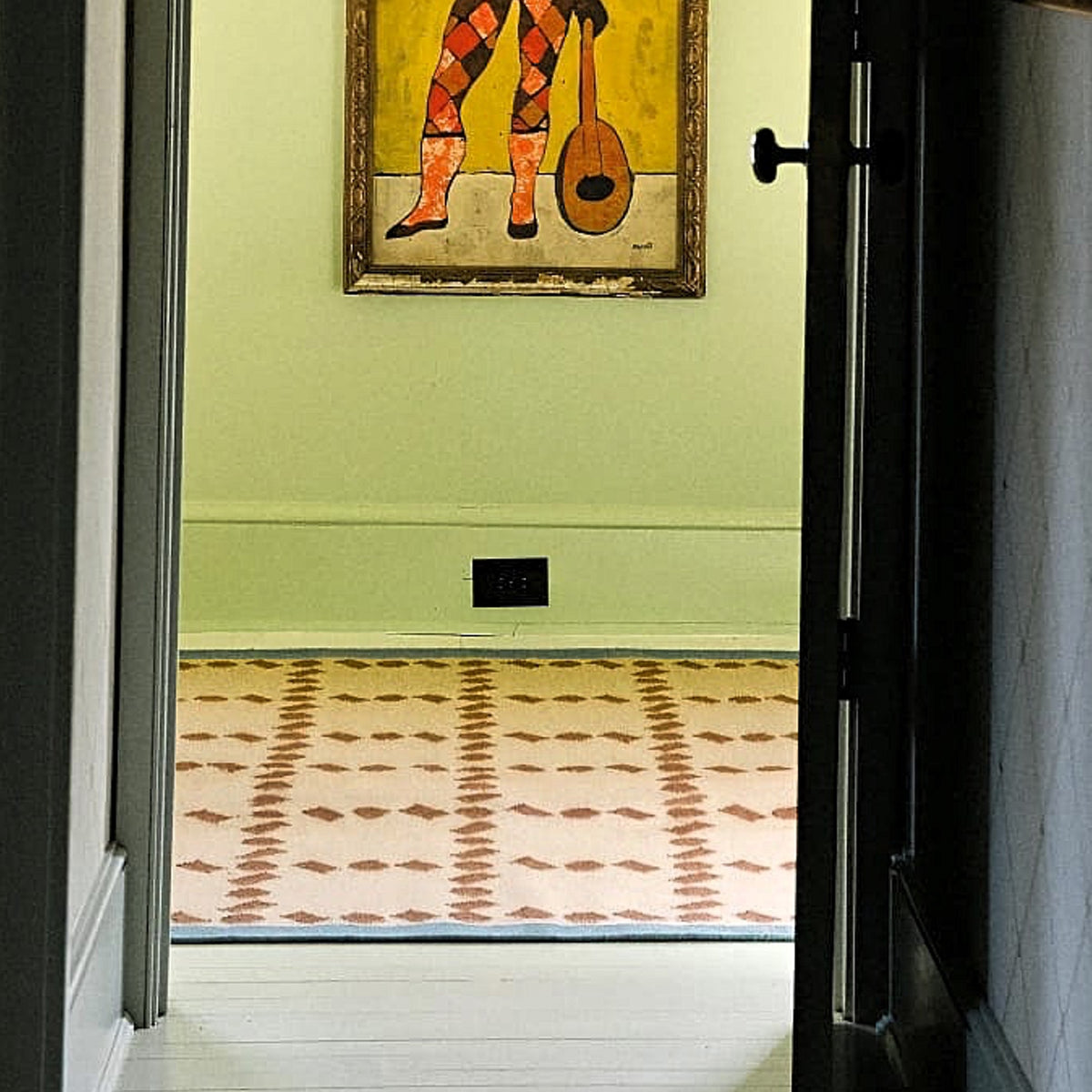 Handwoven Blue Rust Beige Wool Rug - Geometric Scandinavian Modern Minimalist Design