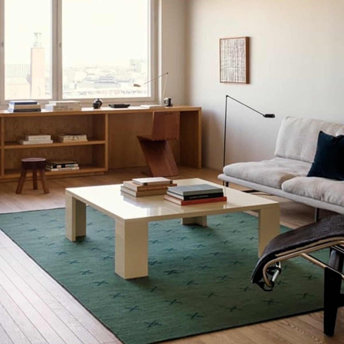 Tapis moderne géométrique pour salon, design scandinave, olive, rouille et rose