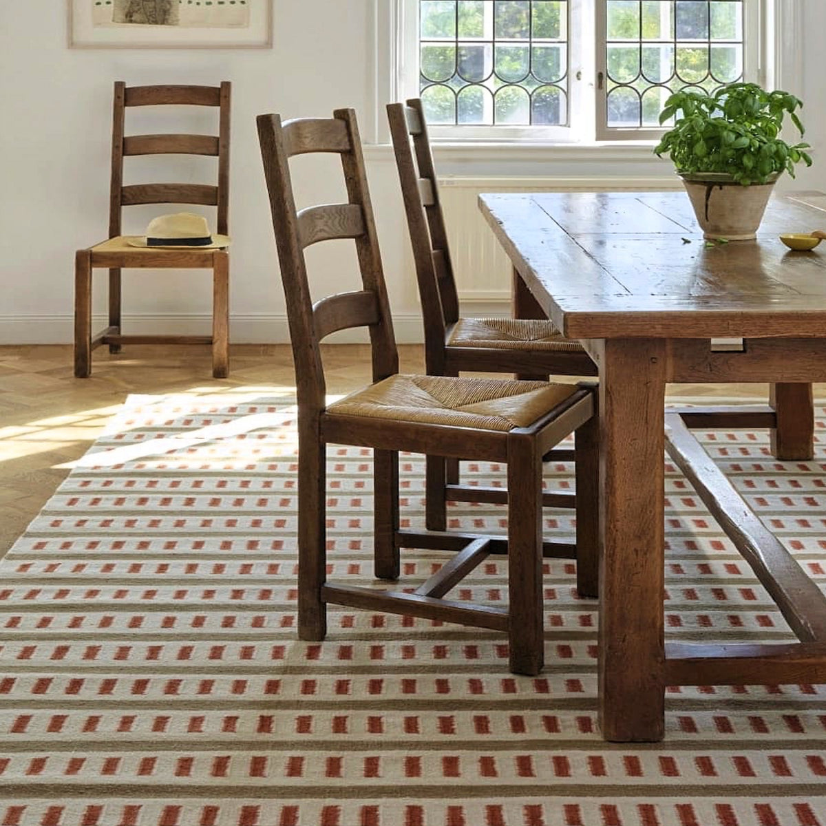 Tapis moderne géométrique pour salon, design scandinave, olive, rouille et rose