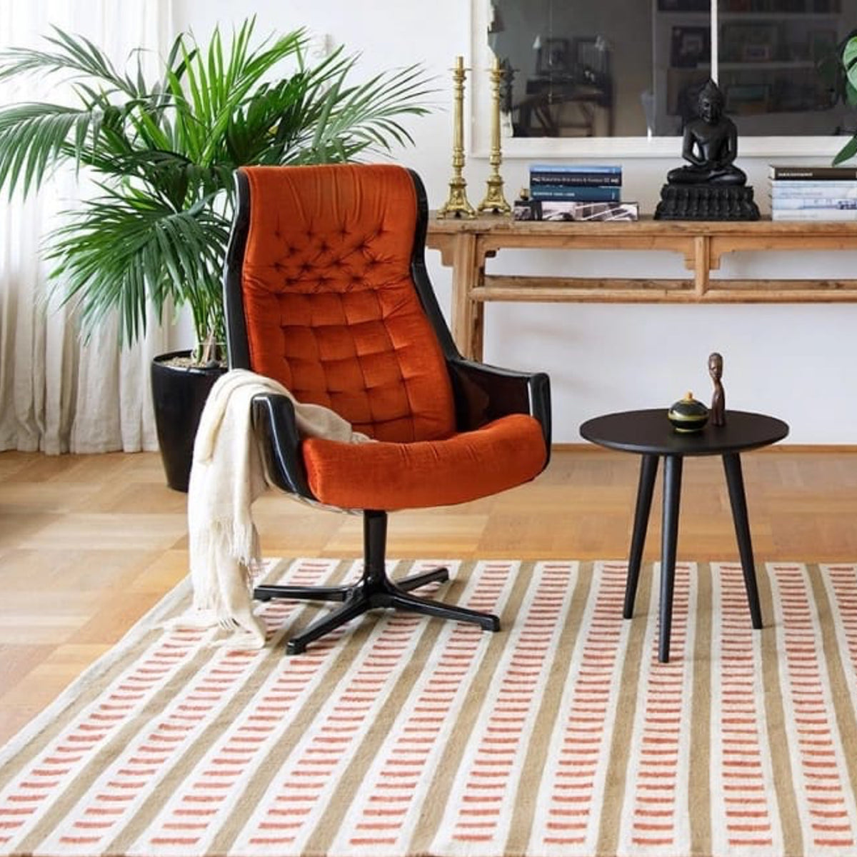 Tapis moderne géométrique pour salon, design scandinave, olive, rouille et rose