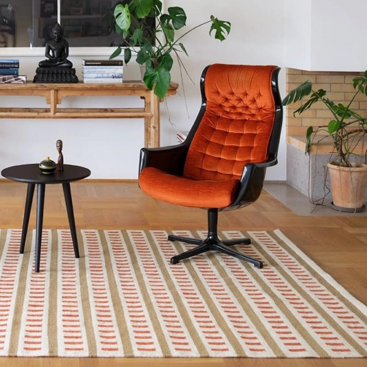 Tapis moderne géométrique pour salon, design scandinave, olive, rouille et rose