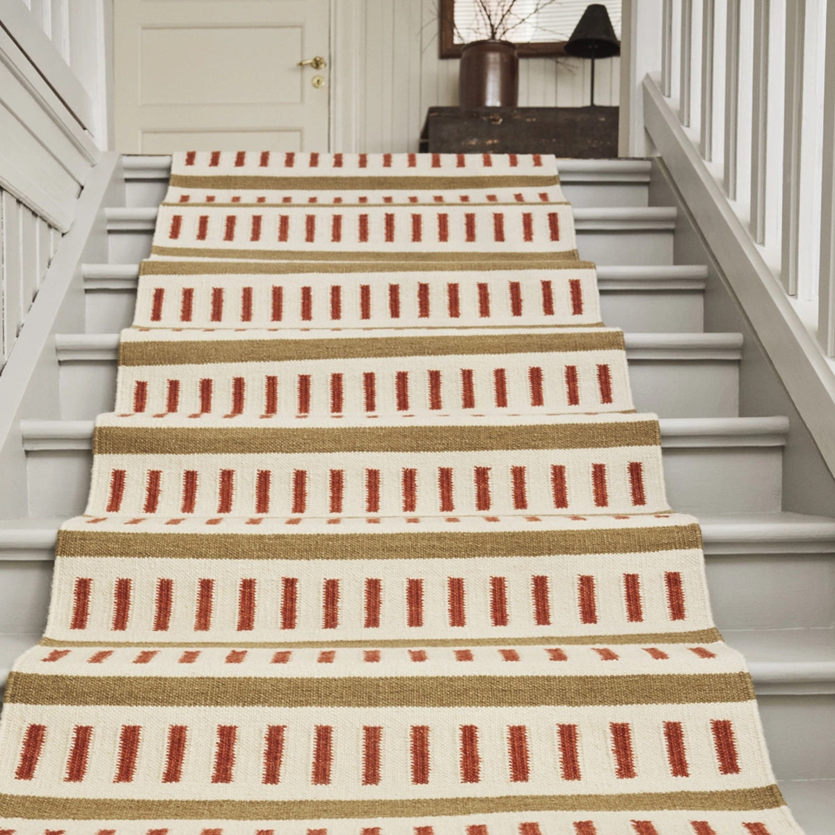 Tapis moderne géométrique pour salon, design scandinave, olive, rouille et rose