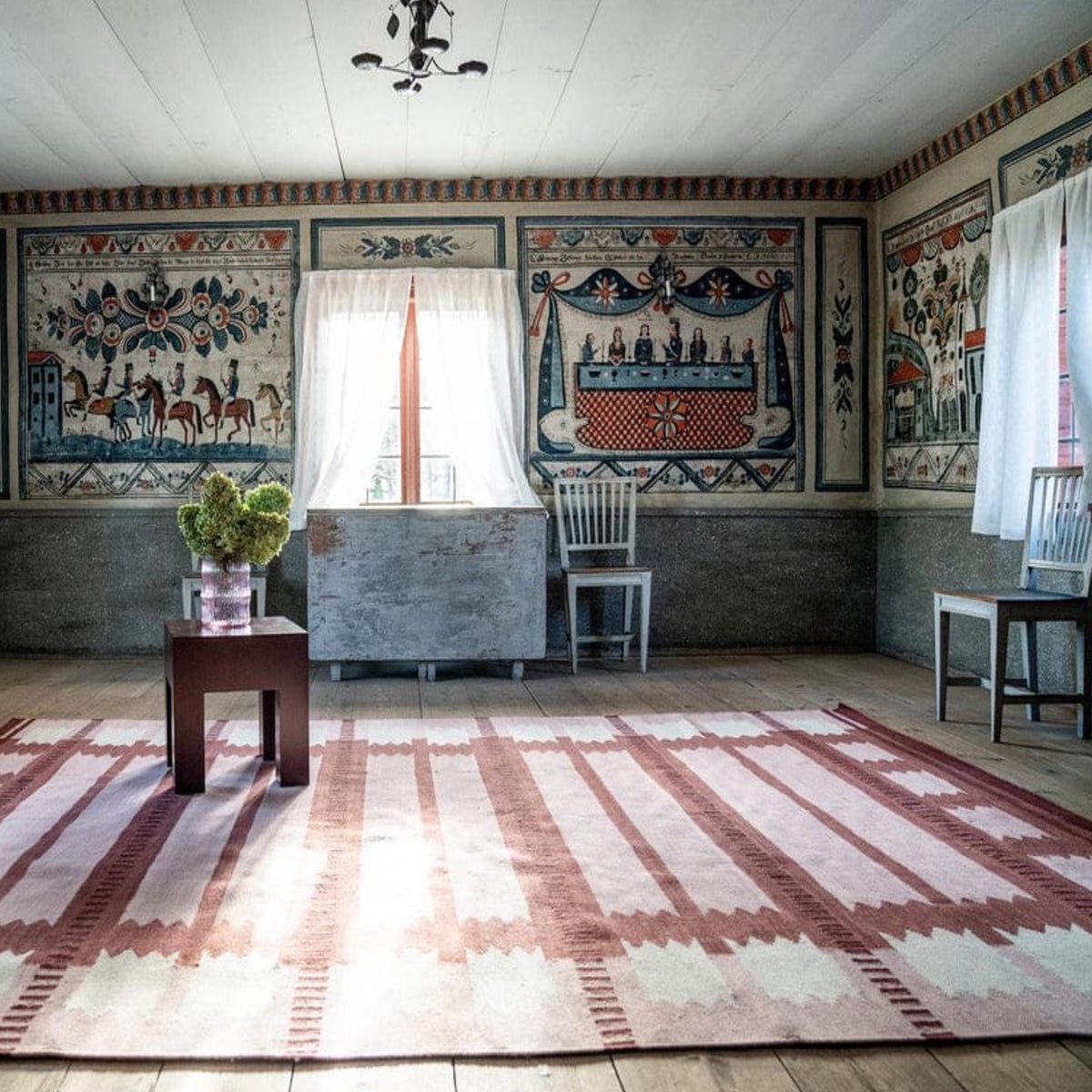 Scandinavian Wool Flatweave: Pink, Rust & Cream Geometric Handwoven Modern Area Rug with Runner Option
